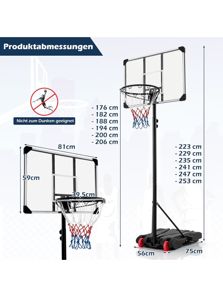 COSTWAY Basketballständer 176-206cm in Schwarz günstig kaufen onesize