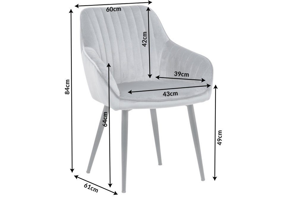 riess-ambiente Polsterstuhl TURIN silbergrau / schwarz (Einzelartikel, 1 St), Esszimmer · Samt · Metall · mit Armlehne · Retro Design