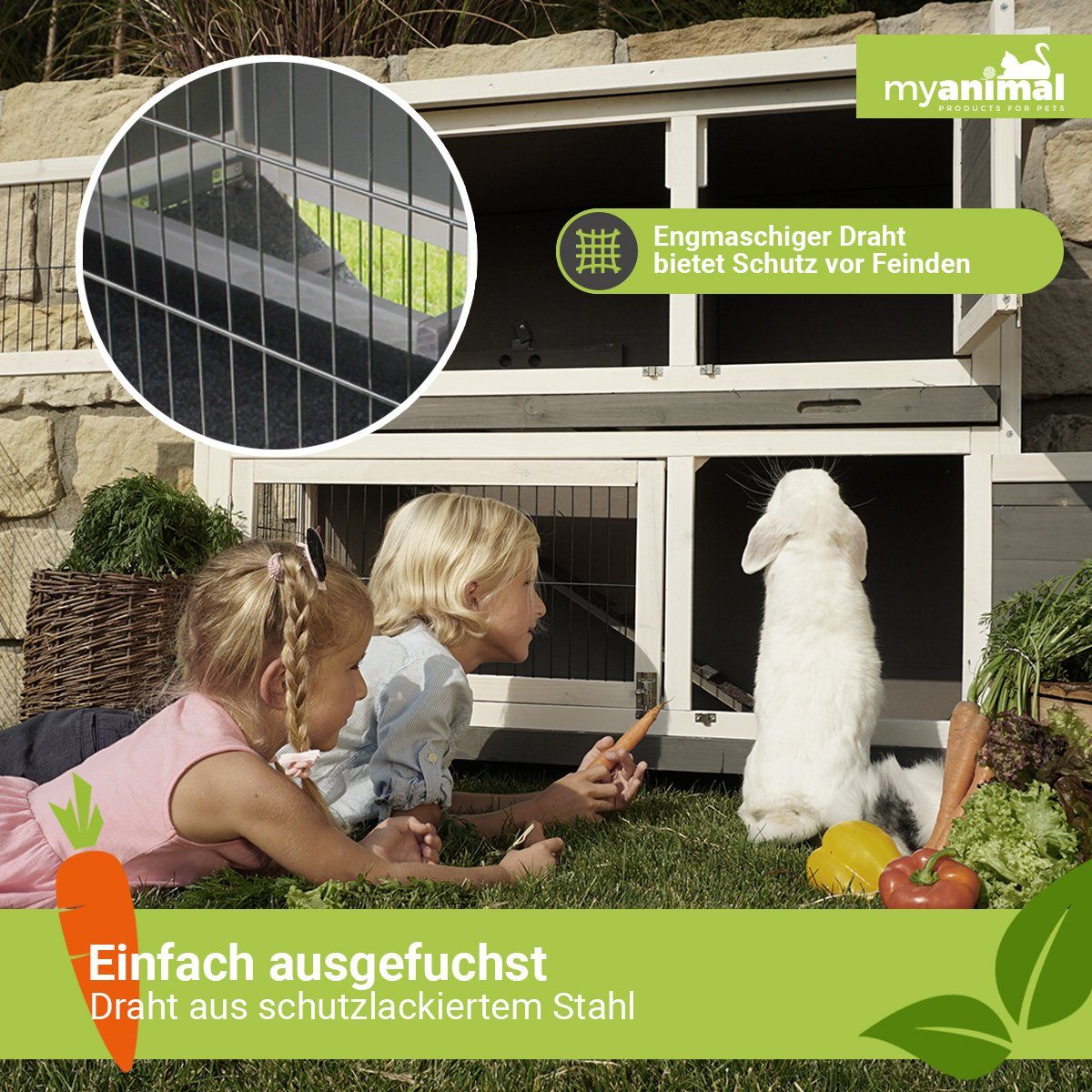 My Animal Kleintierstall XXL Hasenstall MH-20 - 2 Etagen - Wetter - & Winterfest, Doppelstockhaus - 4 Türen - aufklappbares Dach - Kaninchenstall Käfig