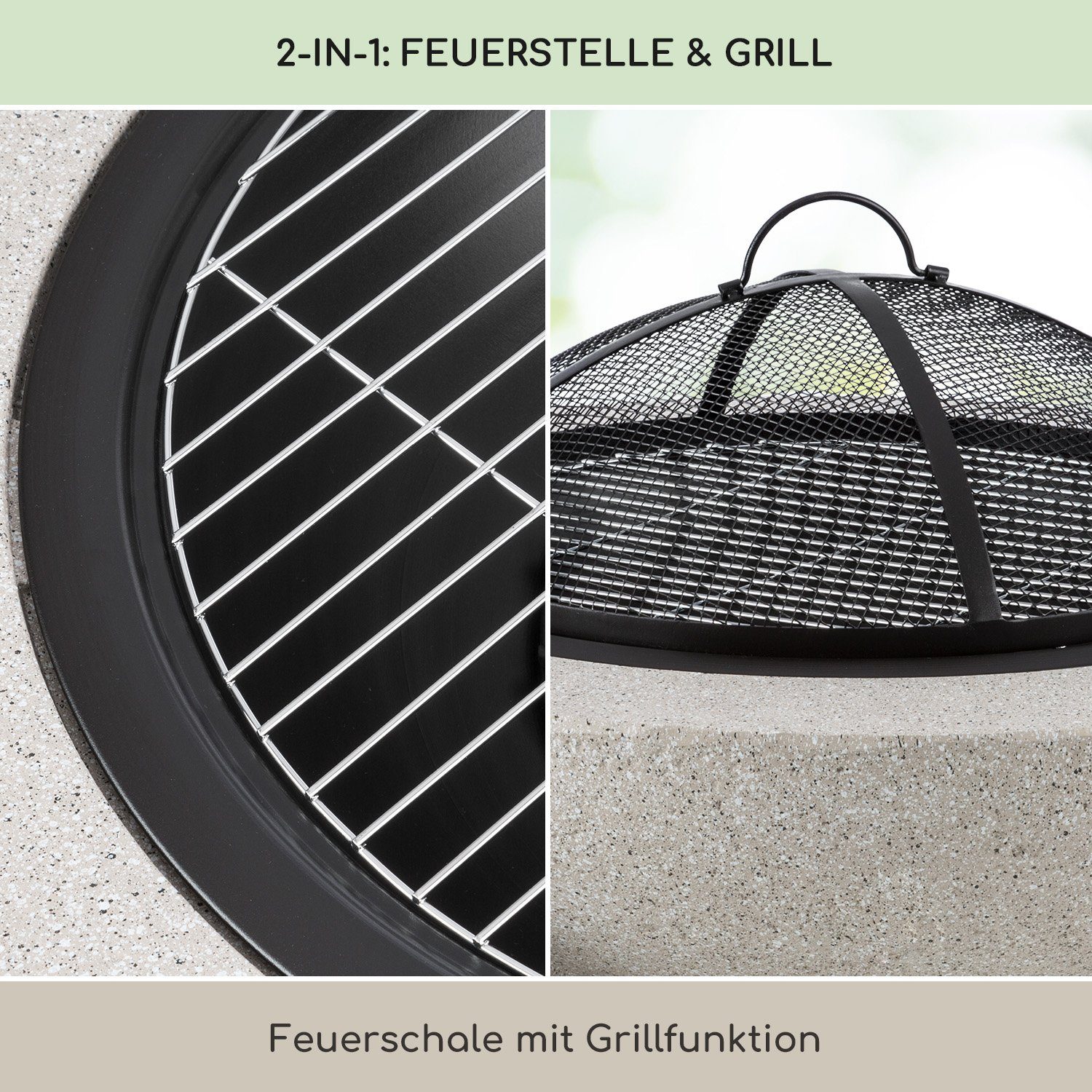 blumfeldt Feuerschale Troja, (Set), Feuerschale Garten Grill Funkenschutz Feuerkorb Feuerstelle Outdoor