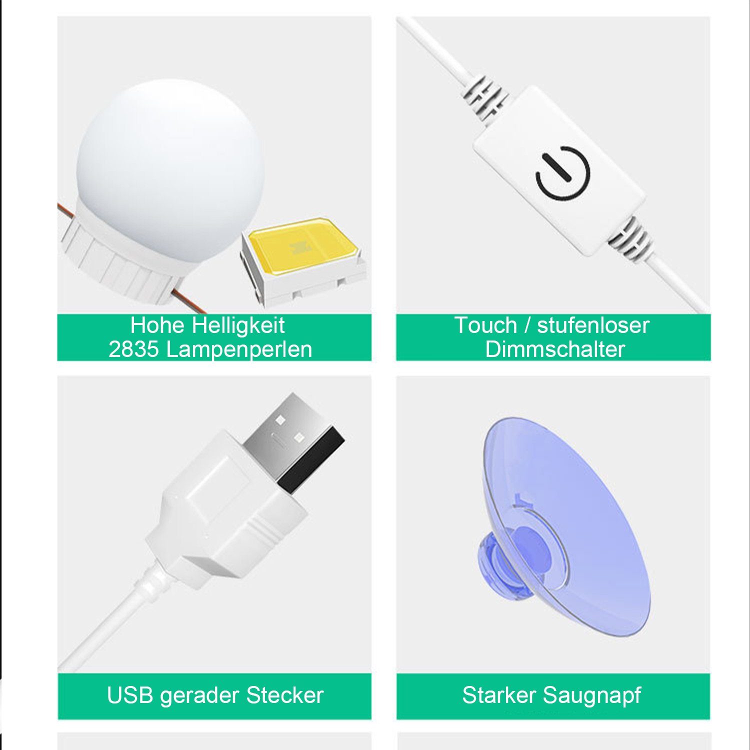 Vicbuy LED Spiegelleuchte, 14er Touch-Funktion Hollywood Lichter, 3 Farbe & Dimmbaren Helligkeitsstufen, Schminktische Leuchte, Drehbare Schminkleuchte, USB-Kabel Spiegellampe, Kosmetikspiegel