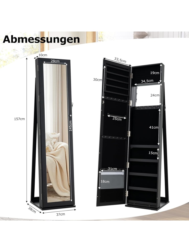 COSTWAY Schmuckschrank abschließbar 157cm in Schwarz günstig kaufen onesize
