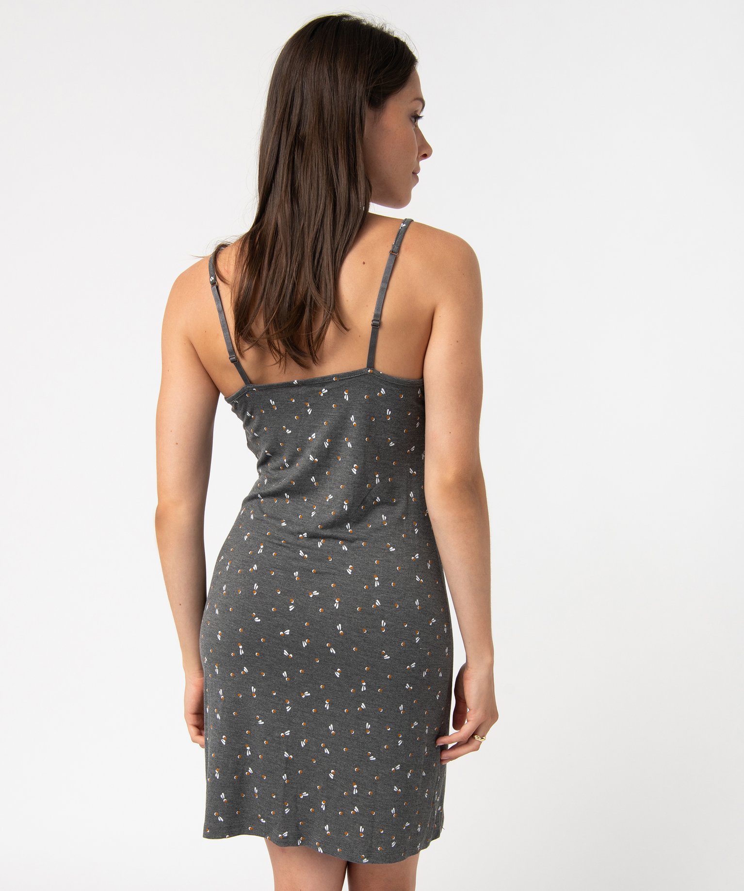 Nuisette femme extensible avec col V dentelle et fines brete... imprime | GEMO