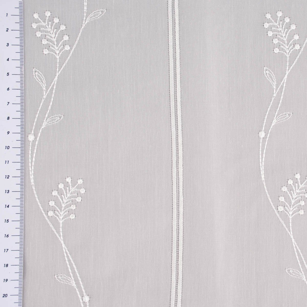 Meterware Scheibengardine nähfrei Stickerei Blütenranken ecru 120cm, SCHÖNER LEBEN., halbtransparent, Stickerei/Stickstoff, bestickt