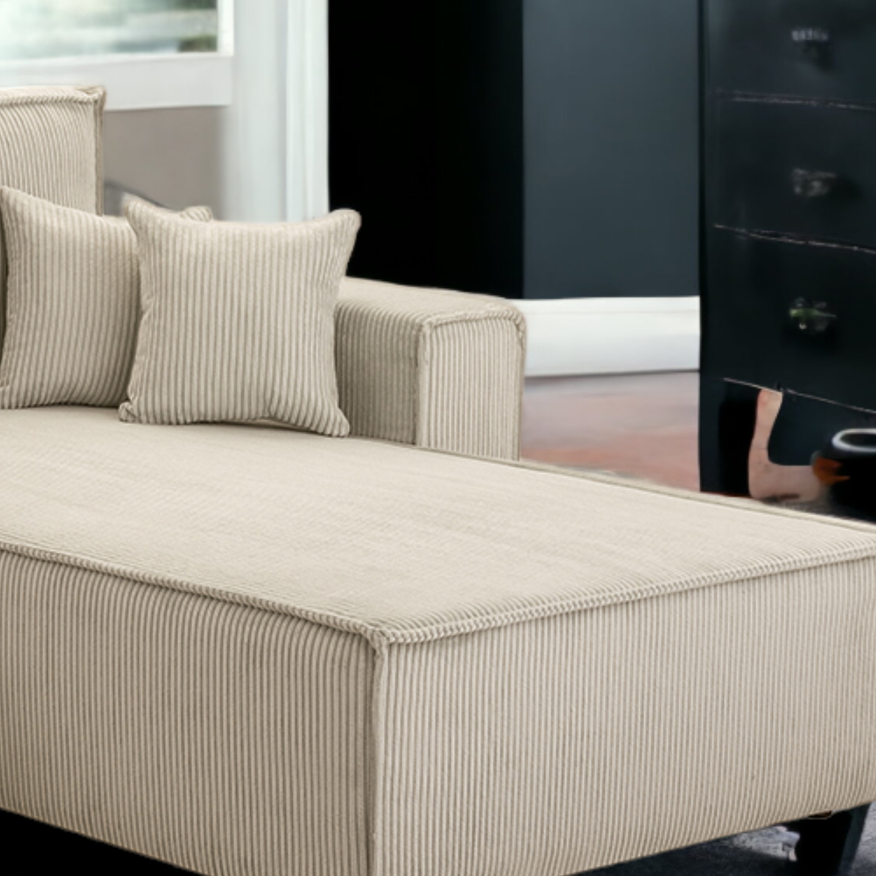 Möbel Punkt Wohnlandschaft Ecksofa Beige Genf Cord XL mit Bett Kopfteilverstellung Bett Sofa Schlafsofa Ottomane rechts links universell