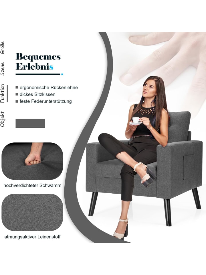 COSTWAY Relaxsessel mit 2 Taschen 81x67x86cm in Grau günstig kaufen onesize