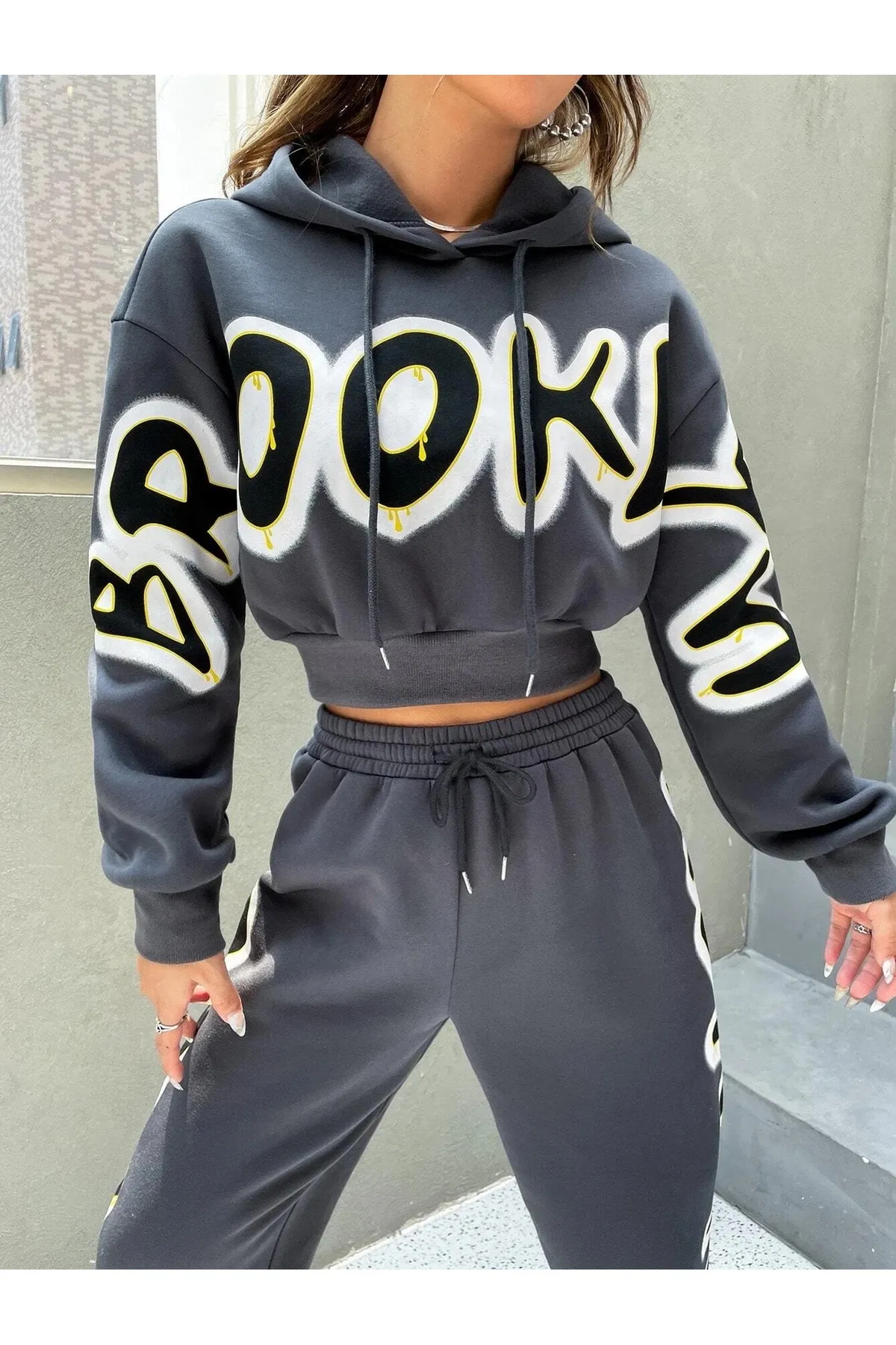 Know  Geräuchertes Brooklyn-Trainingsanzug-Set für Damen in Übergröße mit Unter- und Oberteil