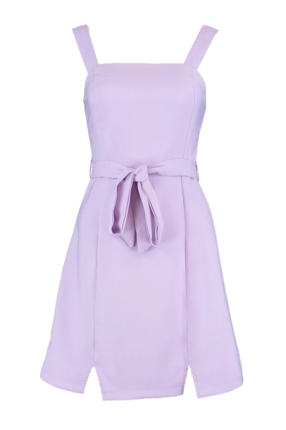 Trendyol Collection  Lilafarbenes, gewebtes Minikleid mit Schlitz und Gürtel TWOSS20EL0977