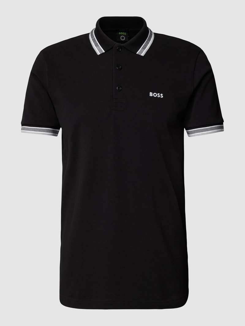 Regular Fit Poloshirt mit Label-Stitching Modell 'Paddy' in schwarz