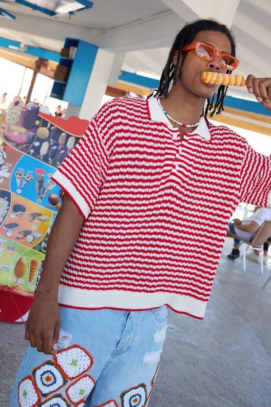 Kastiges Oversize Poloshirt mit Streifen