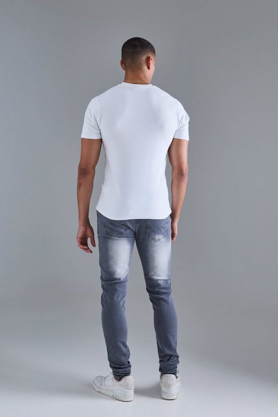 Graue Skinny Jeans mit Rissen