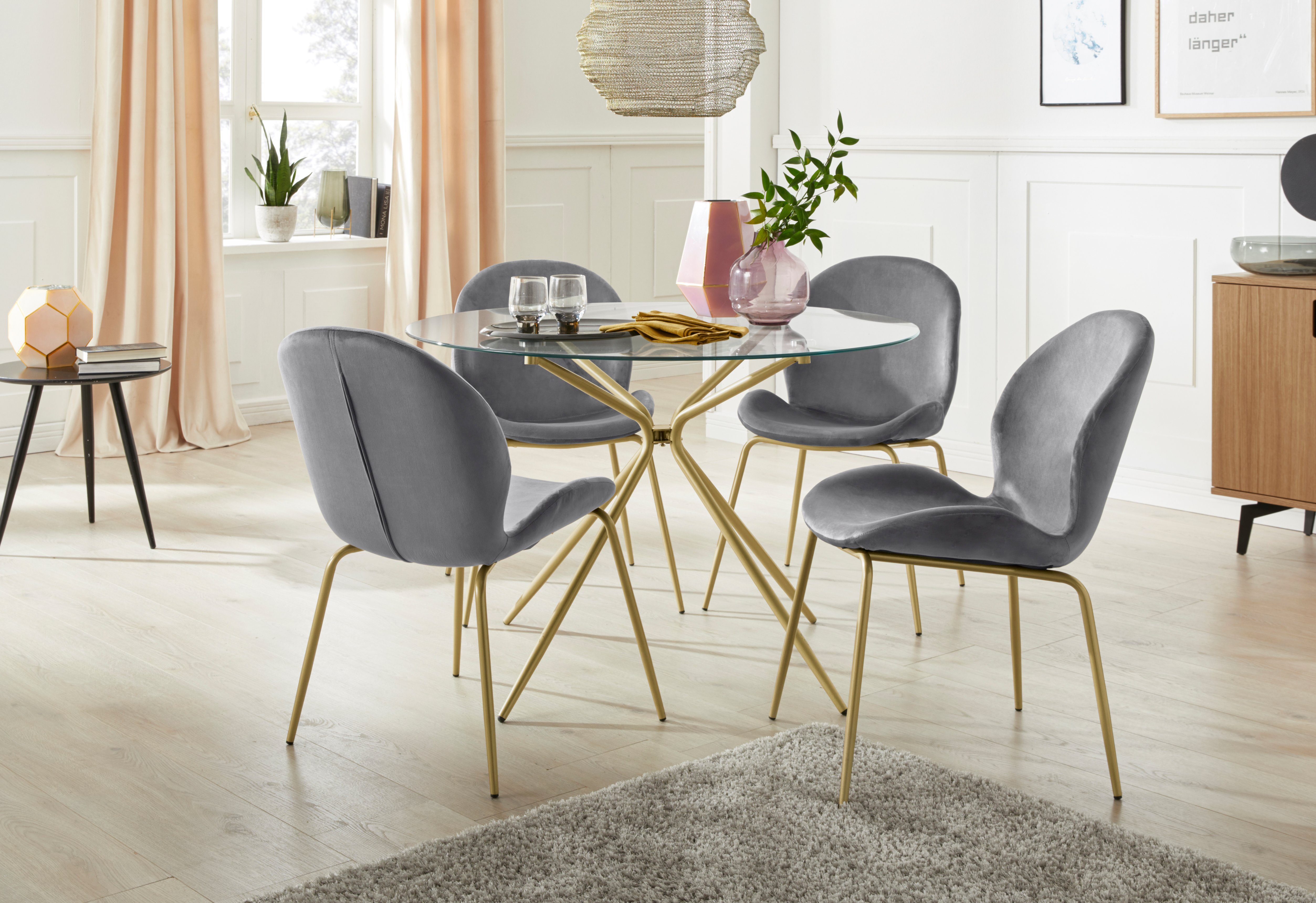 INOSIGN Glastisch Silvi, rund, Ø 110 cm, Metallgestell in messingfarben