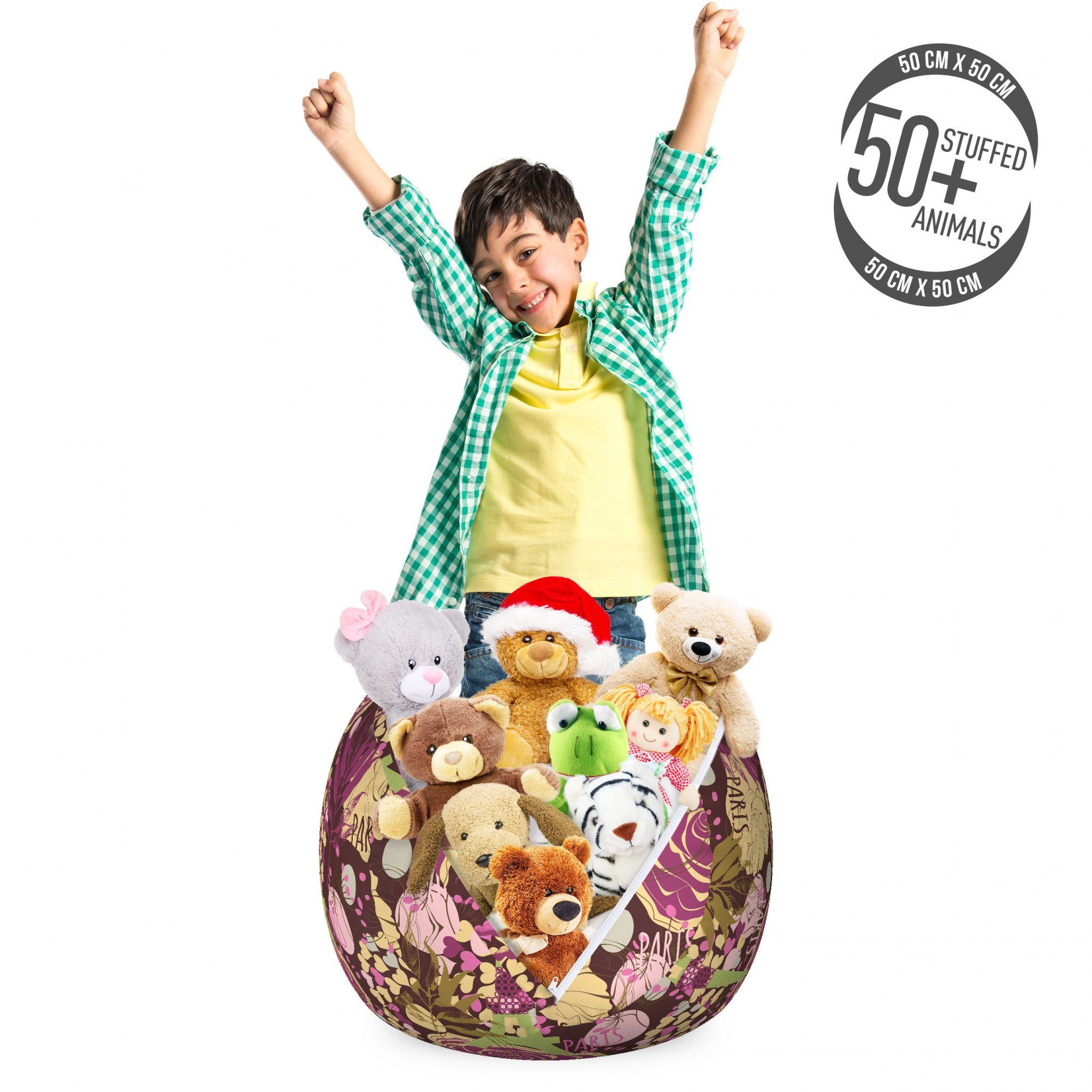 Abakuhaus Spielzeugtruhe Gefüllter Tier Organizer Waschbare Tasche für Kinder, Kastanienbraun Plum Französisch Eiffelturm