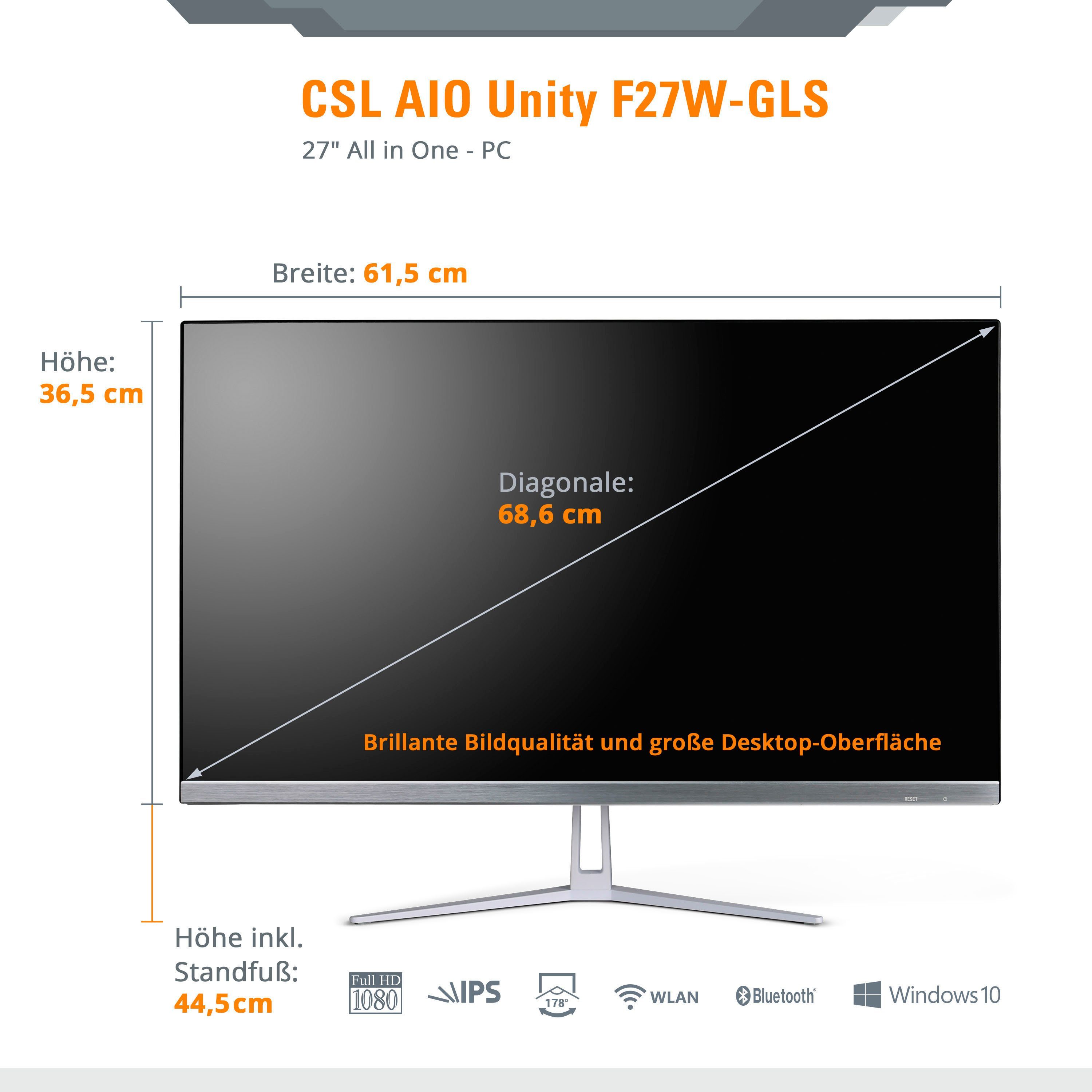 CSL Unity F27-GLS mit Windows 10 Pro All-in-One PC (27 Zoll, Intel® Celeron Celeron® N4120, UHD Graphics 600, 16 GB RAM, 128 GB SSD)