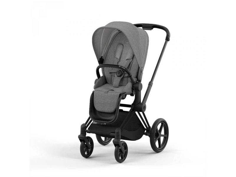 Poussette PRIAM 4 châssis Matt Black habillage Manhattan Grey Plus