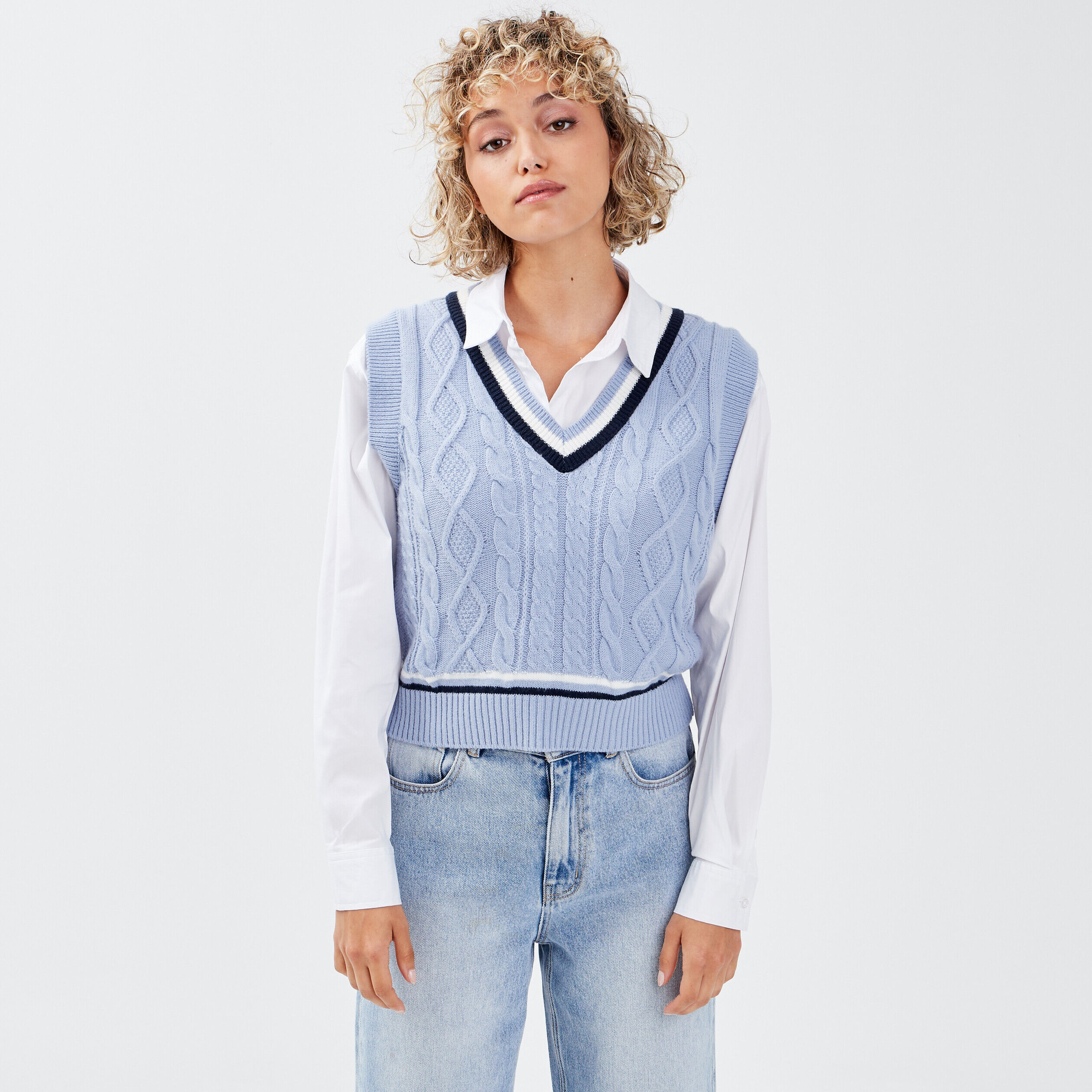 Pull sans manches bleu femme | Cache Cache
