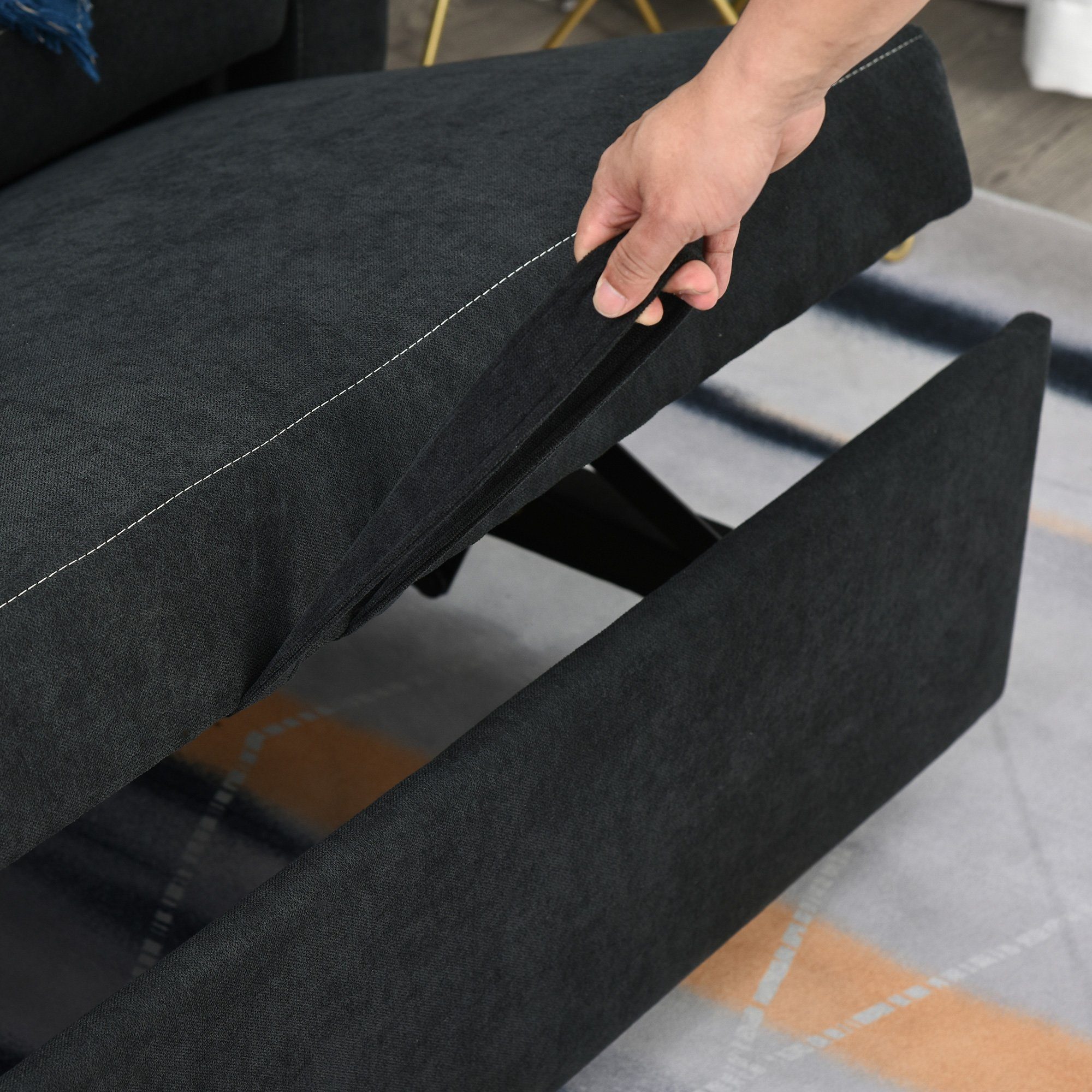 HOMCOM Schlafsofa, Set 1 Teile, Schlafsofa Chaiselongue 2-Sitzer Stoffsofa Sofagarnitur Schwarz