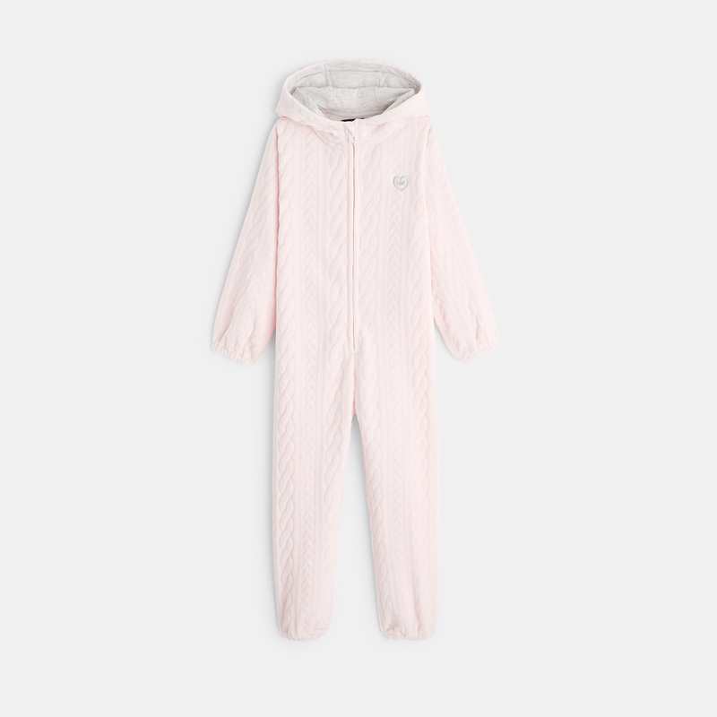 Combi-pyjama en velours polaire rose fille