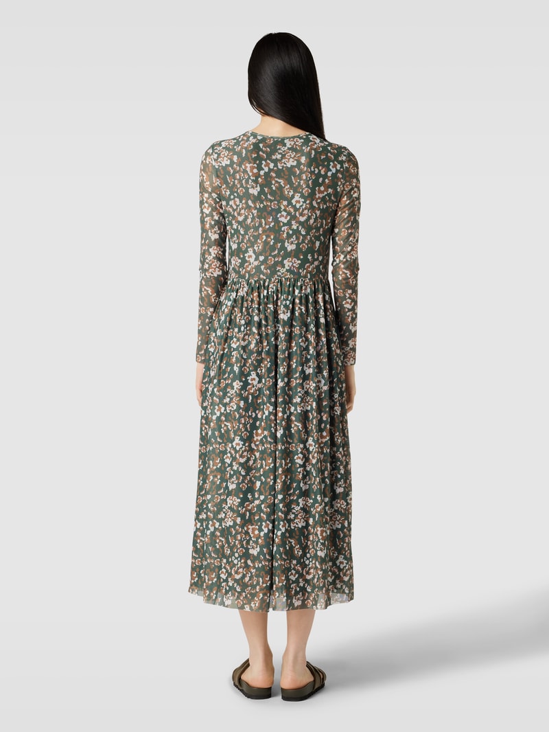 Midikleid mit Allover-Muster Modell 'Leo' in olivgrün