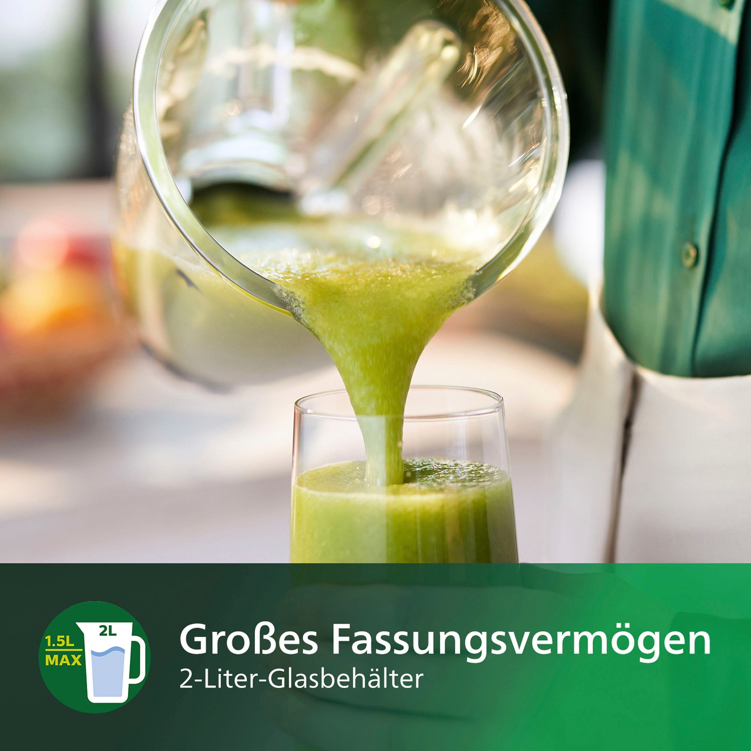 Philips Standmixer HR3573/90, 1000 W, 27.000 U/Min. und 1,5l Volumen, inkl. Glasbehälter mit Trinkaufsatz