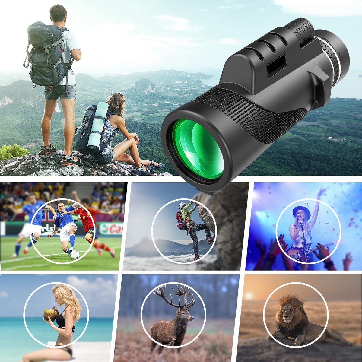 flowgoer Monocular Telescope 50 x 60, HD Monoculars, with 10x Magnification Fernglas (with Holder for Smartphone and Tripod, Monocular Binoculars)