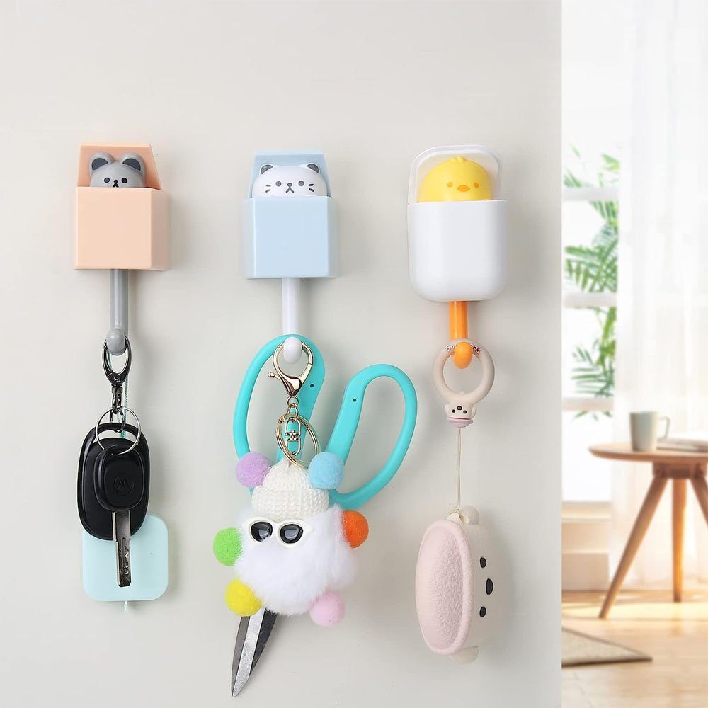 Sarfly Wandhaken Tier Wasserfest Haken, für Home Küche Hüte Keys Stick Haken, (3-St), Handtuchhaken Kinder, Wandhalterung Kleiderhaken Cat Key Hook