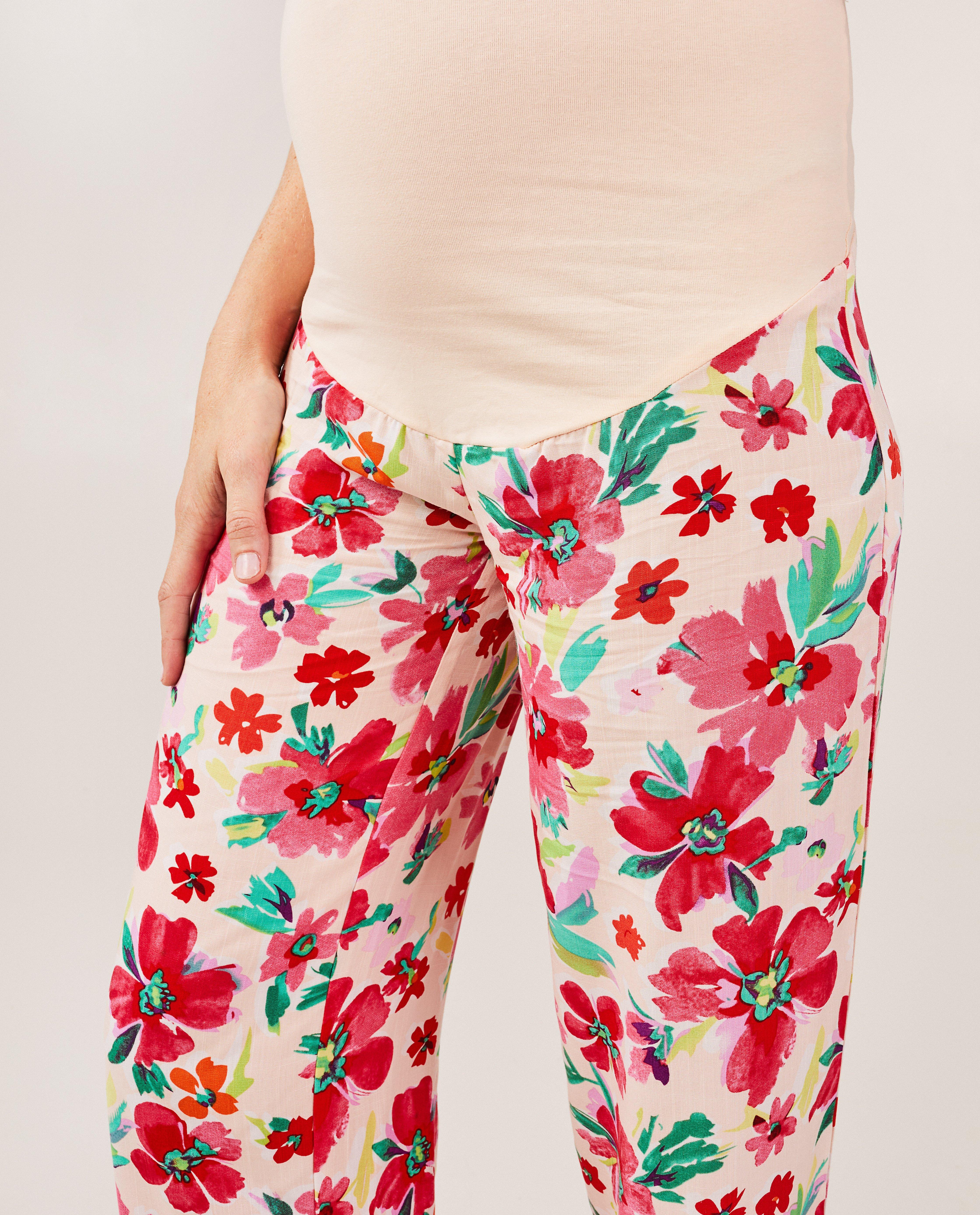 Pantaloni Atelier Maman Maternity cu imprimeu floral, croială largă, roz deschis