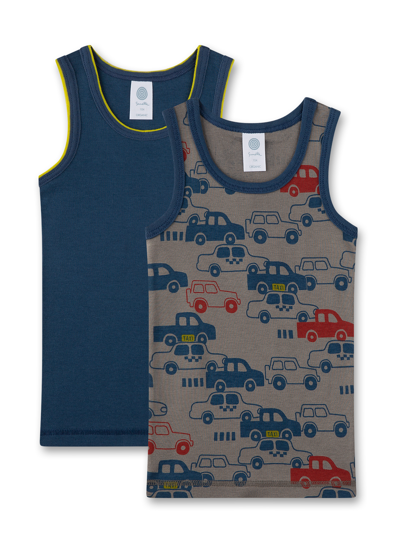 Jungen-Unterhemd (Doppelpack) Grau mit Autos und Dunkelblau