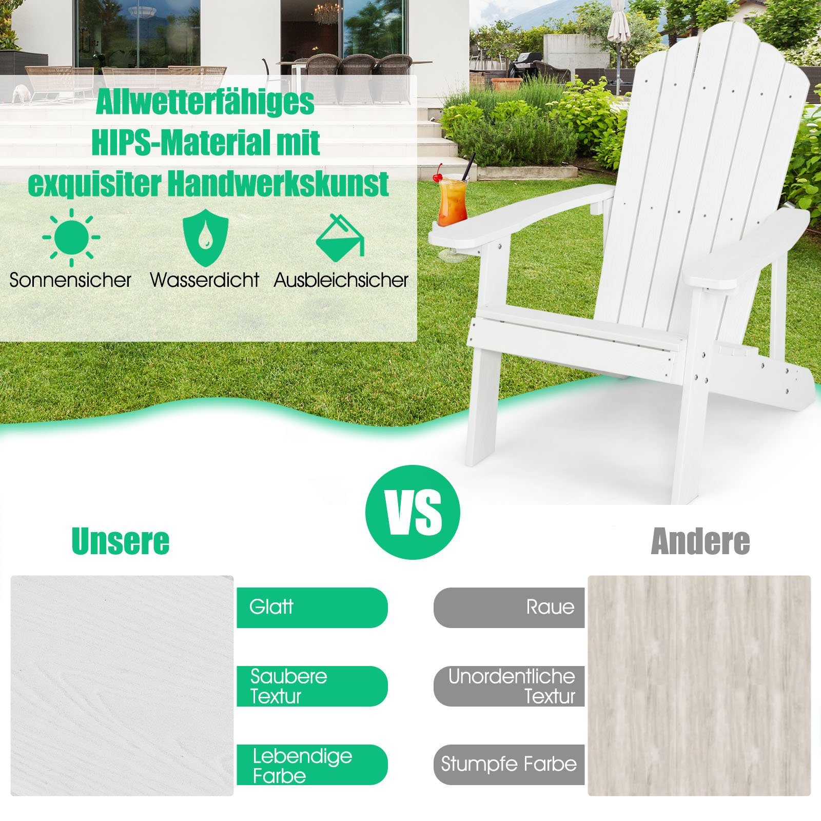 COSTWAY Gartenstuhl Adirondack Stuhl, mit Getränkehalter, bis 170kg