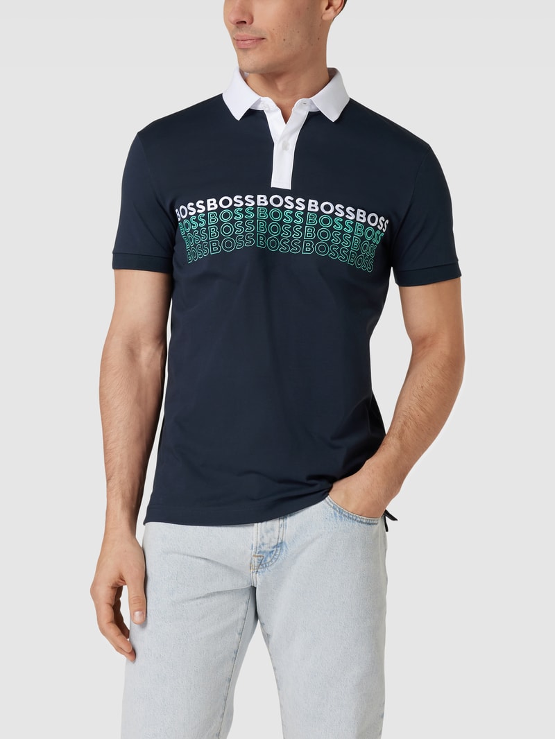 Poloshirt mit Label-Stitching Modell 'Pavel' in marineblau