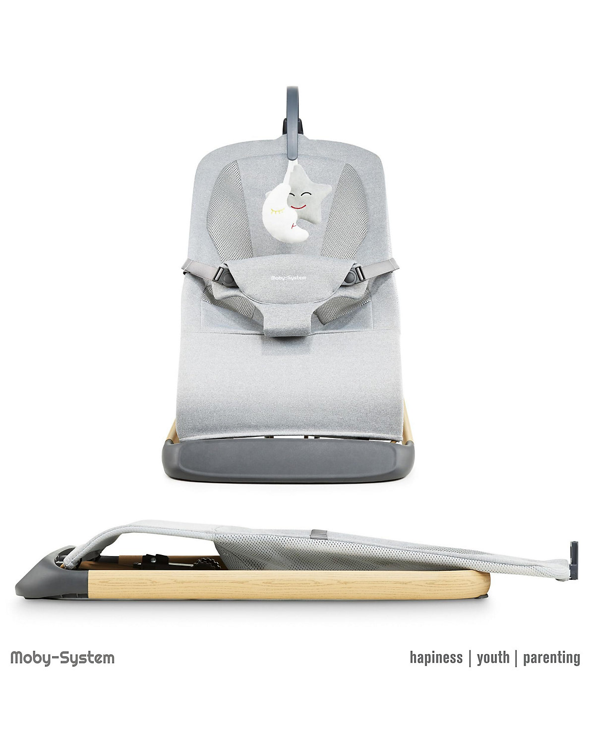 2-in-1-Babywippe LILY für Kinder bis 9 kg, 3-stufige Verstellung der Wippe, Kopfband mit zwei Spielzeugen, leichtes, luftiges Netz, für Babys