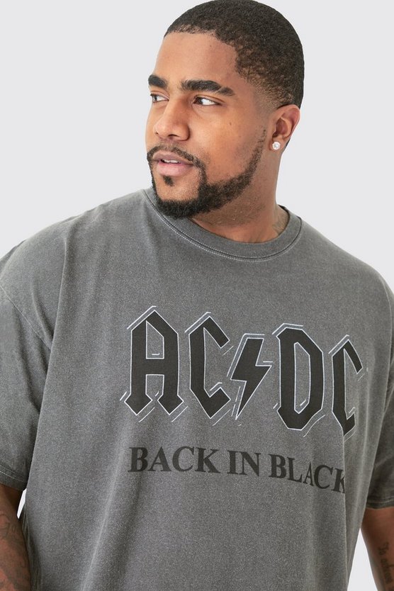 Plus Oversize T-Shirt mit Acid-Waschung und Acdc-Print