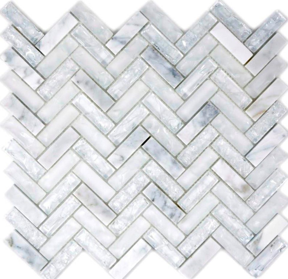 Mosani Mosaikfliesen Glasmosaik Naturstein Mosaik weiß glänzend / 10 Matten