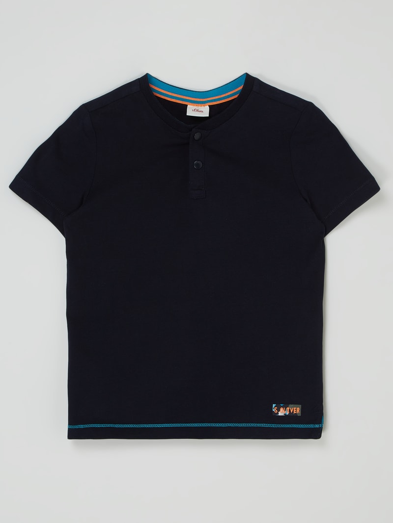 Serafino-Shirt aus Baumwolle in marineblau