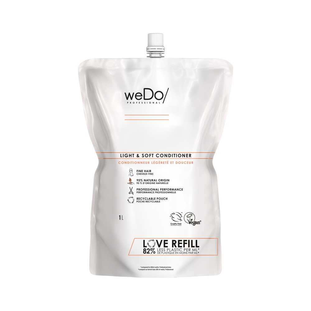 wedo Après-shampoing Vegan Légèreté et Douceur recharge pour cheveux fins Après-shampooing vegan sans silicone sans colorants pour cheveux fins