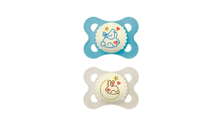 MAM Original Night, Silikon, 0-6 M., 2 Stk., Hase/Mond