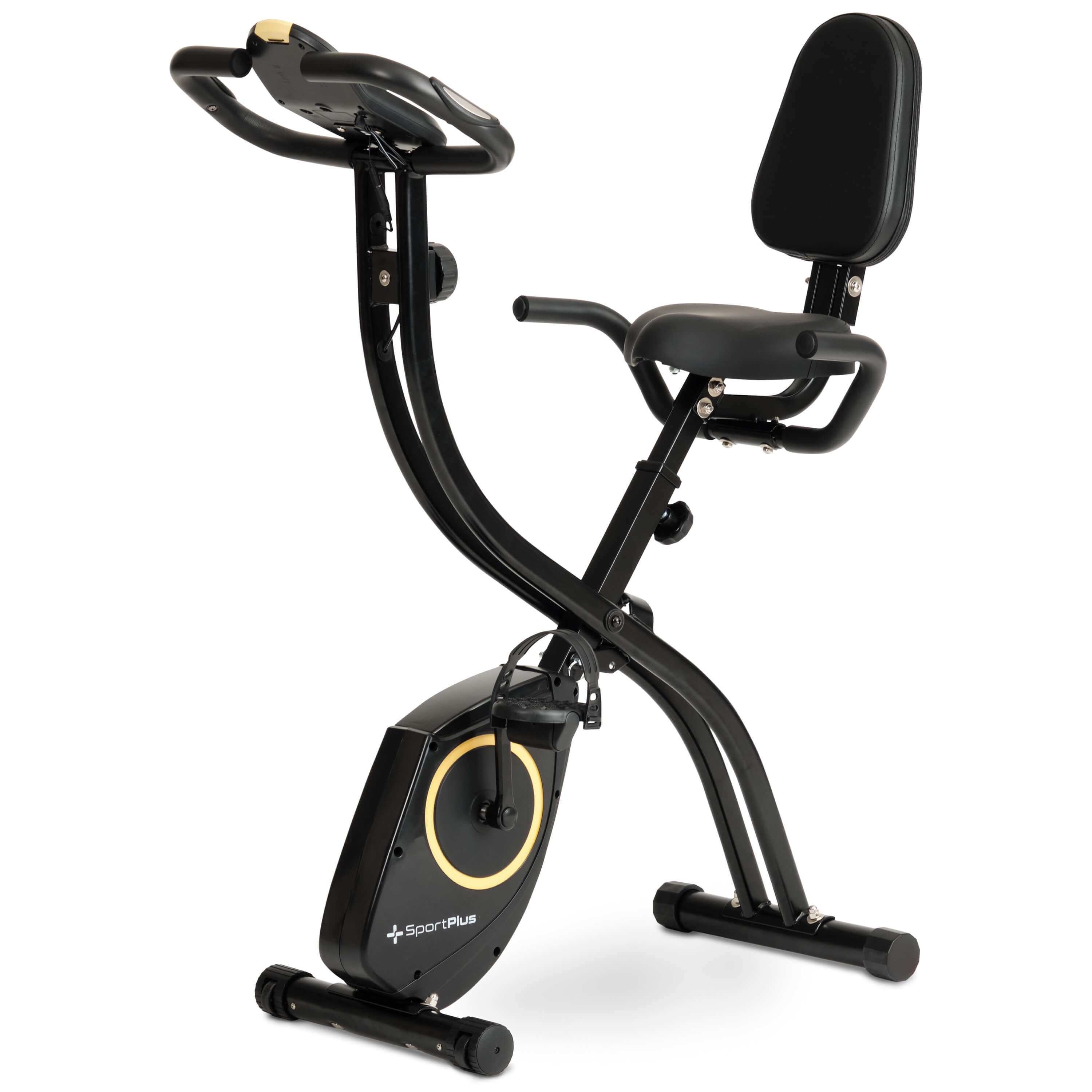 SportPlus Heimtrainer SP-HT-1300-B-iE, Heimtrainer, X-Bike, klappbar für Zuhause, Rückenlehne, 8 Stufen