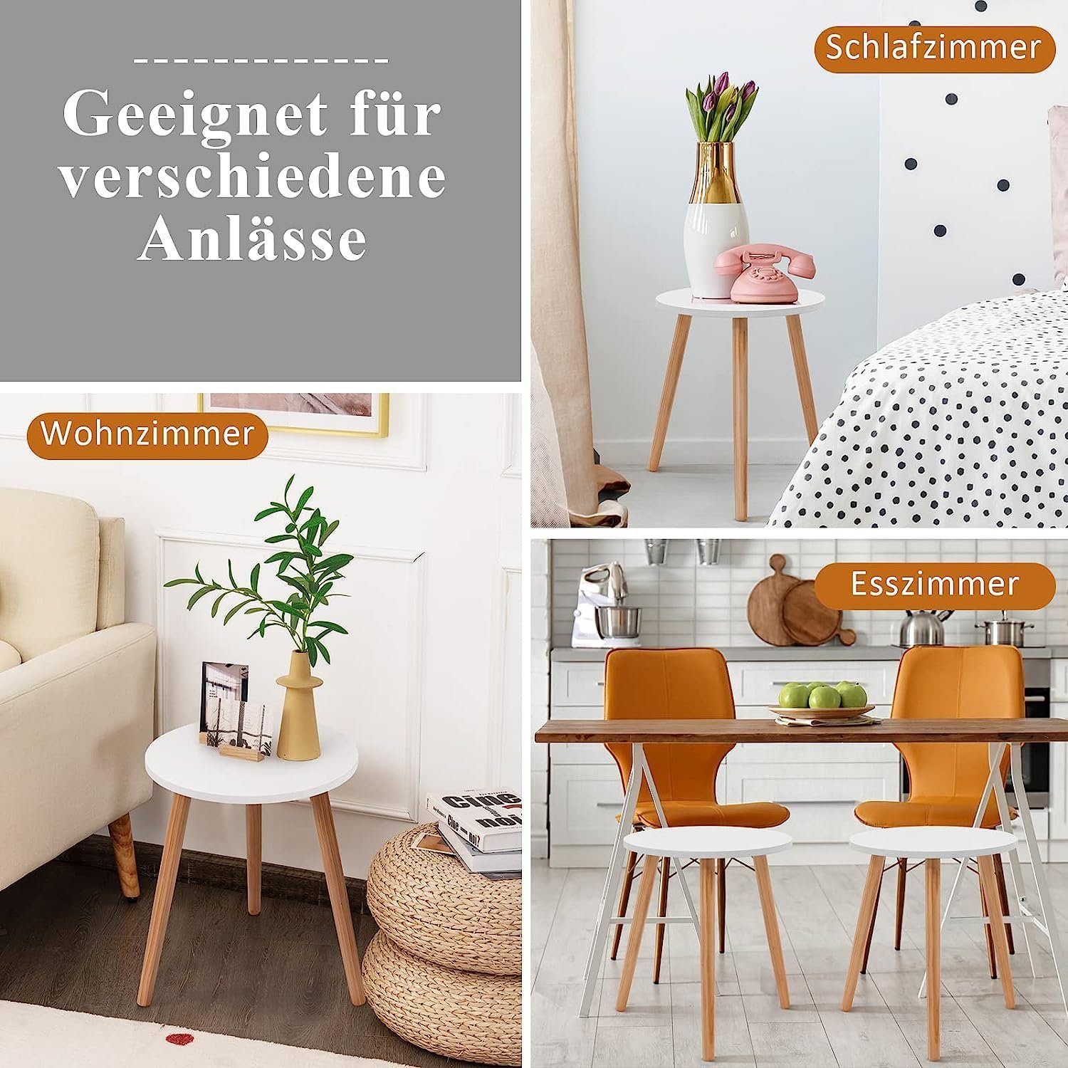 KOMFOTTEU Beistelltisch Couchtisch, kleiner Sofatisch mit Anti-Rutsch-Fußpolster