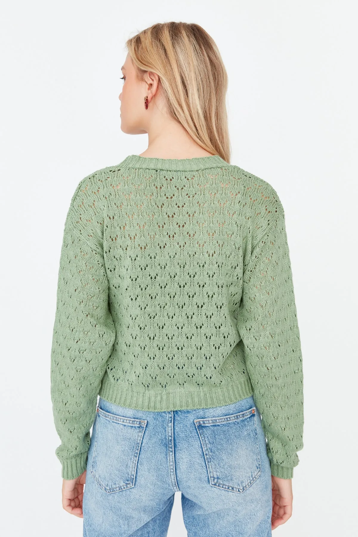 Trendyol Collection  Mintgrünes Strickset mit durchbrochenem Knopfdetail und Bluse