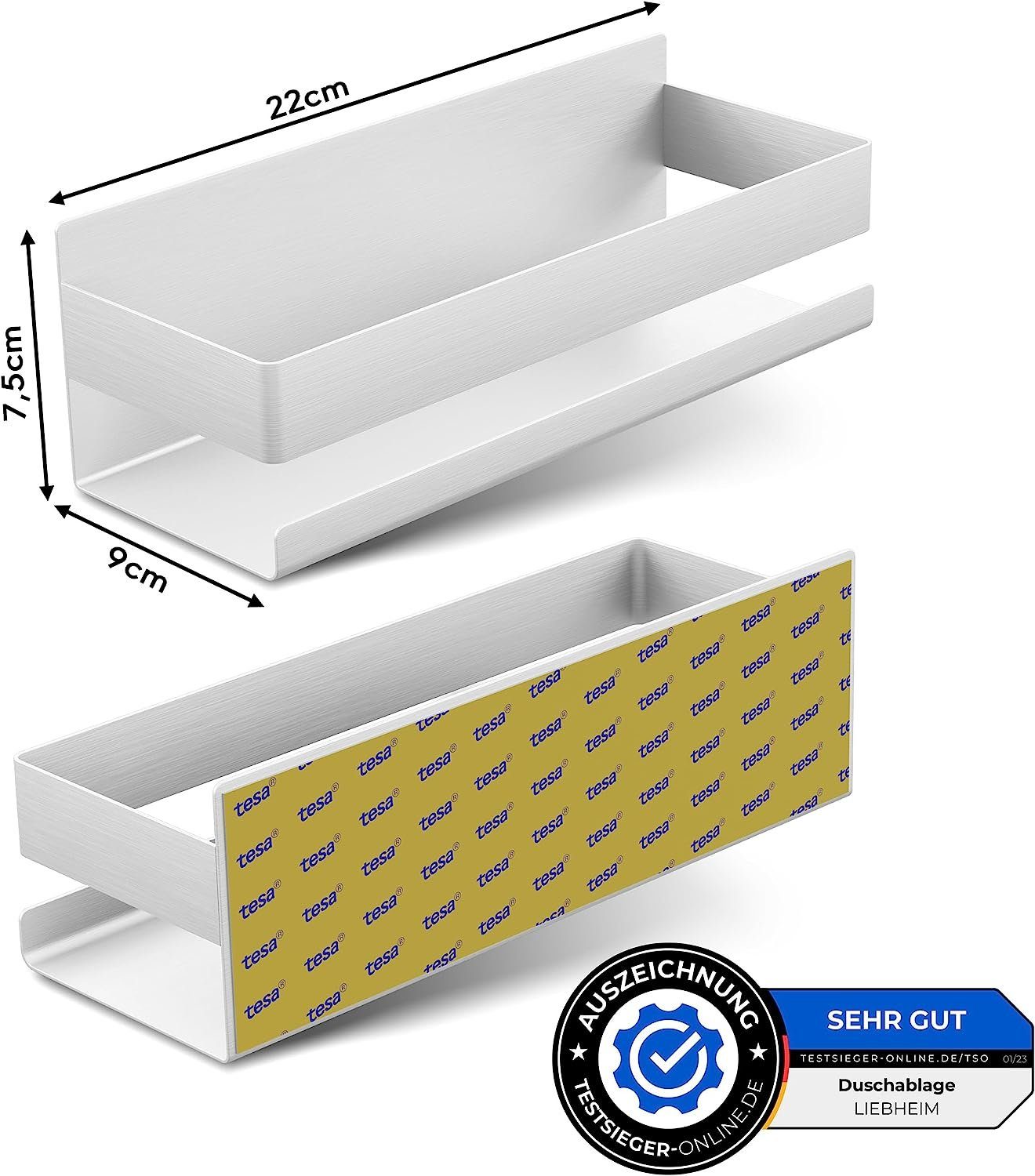LIEBHEIM Duschablage Duschkorb Badregal ohne Bohren - TESA Montage Aluminium/Edelstahl