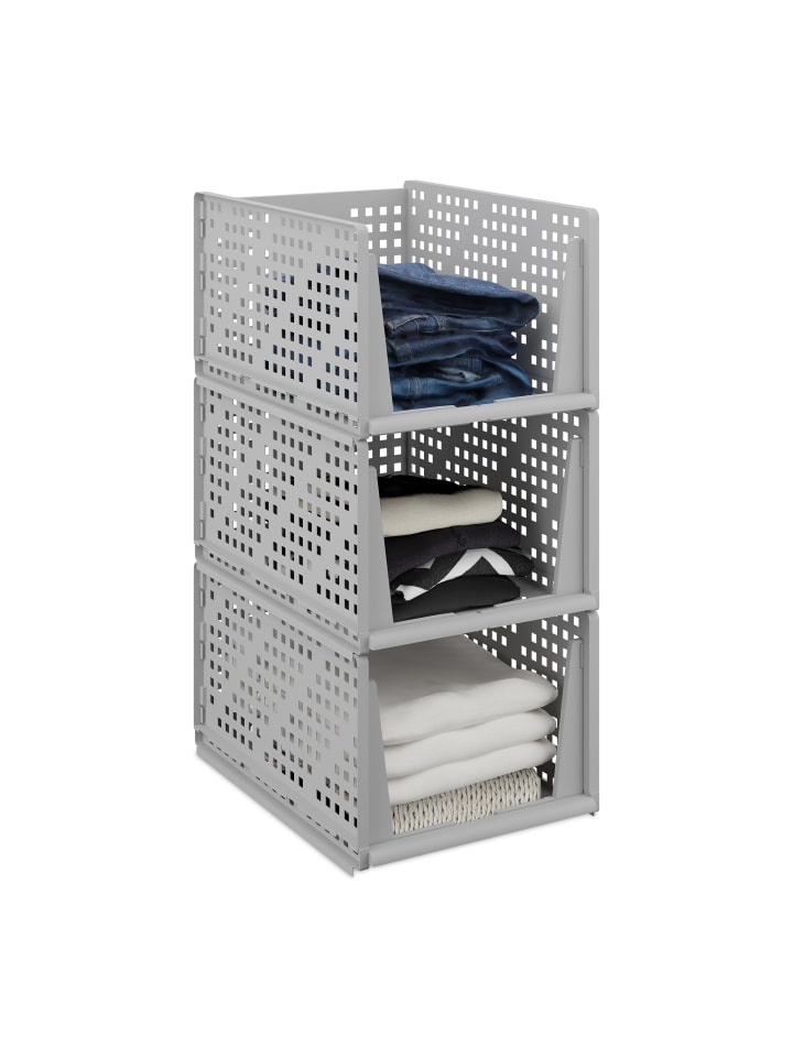 relaxdays 3 x Schrank Organizer in Grau - (B)33,5 x (H)24,5 x (T)43,5 cm günstig kaufen onesize