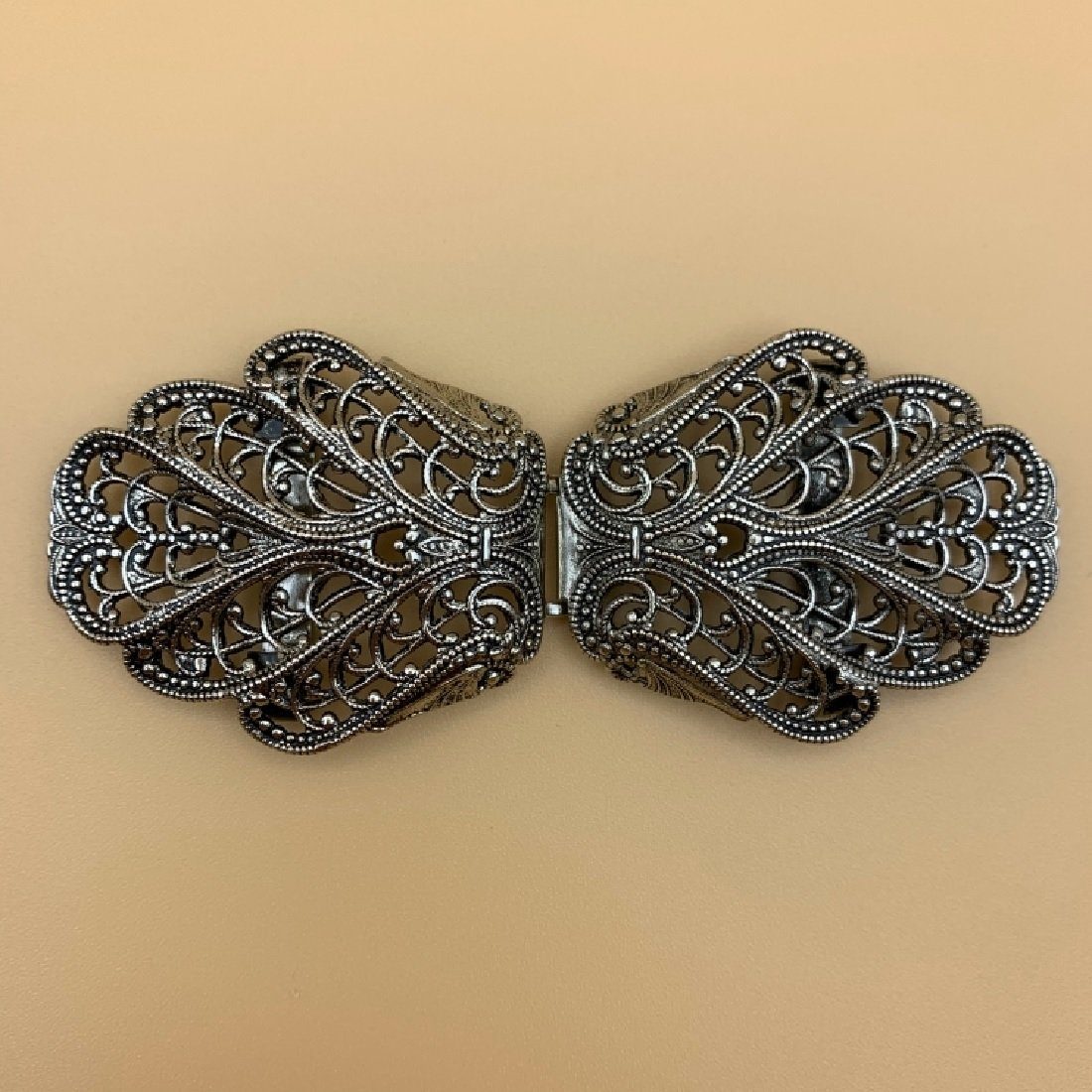 Pezzo D'oro Gürtelschnalle Trachtenschließe filigran, Schnalle für Dirndlschürze, altsilber