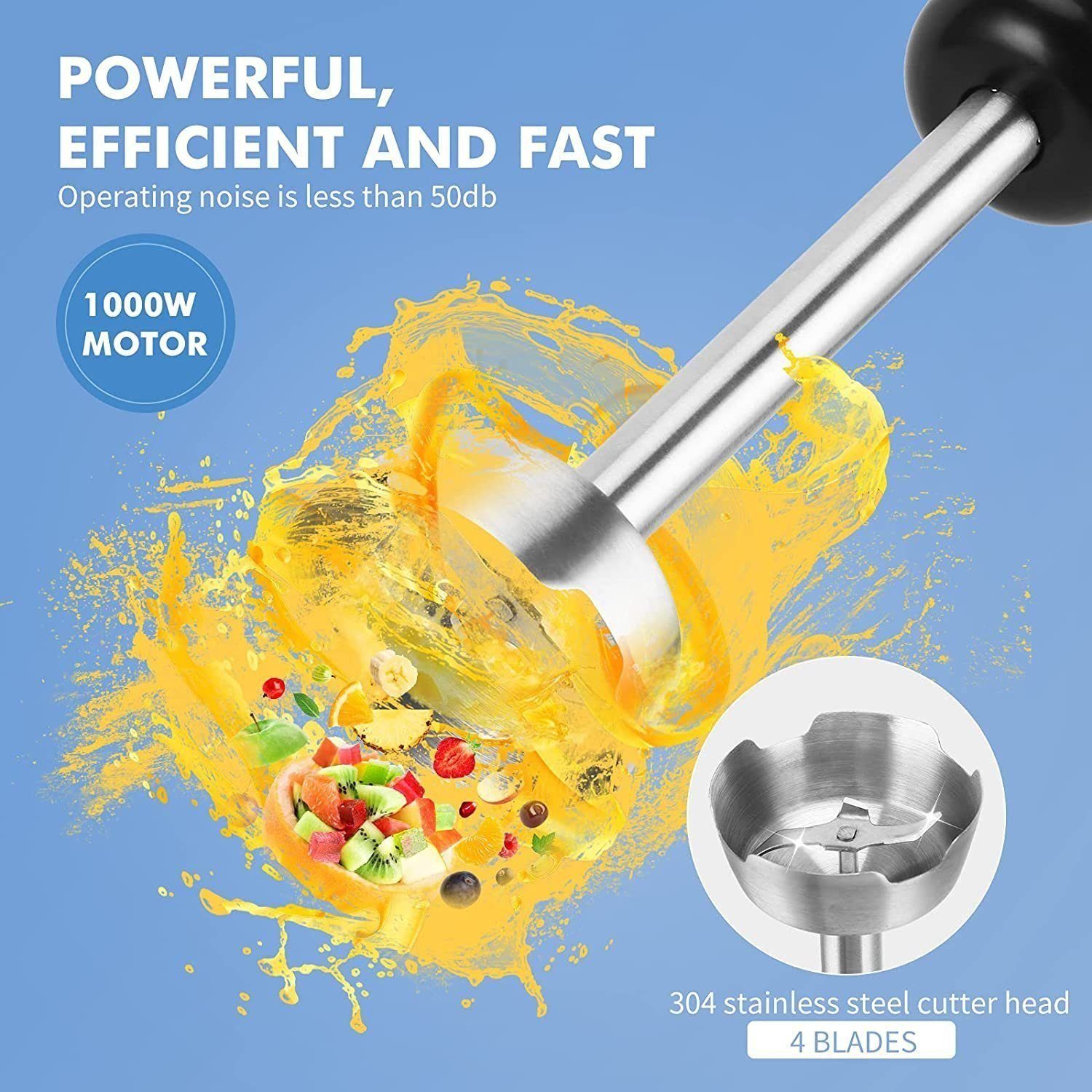 Mutoy Stabmixer, Stabmixer Elektrischer, Pürierstab Edelstahl, Pürierstab mit abnehmbarem edelstahl Mixfuß, Mix- und Messbecher