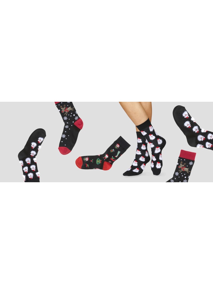 H.I.S Socken in 3x schwarz-rot-gemustert günstig kaufen 35-38