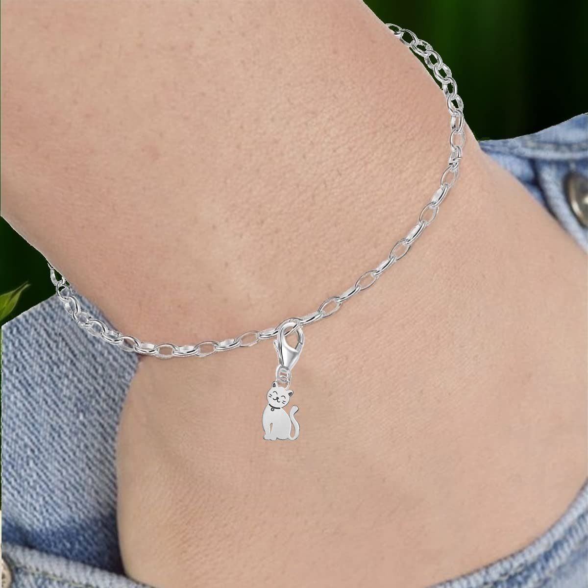 Goldene Hufeisen Charm-Einhänger kleine Katze Karabiner Charm Anhänger für Bettelarmband 925 Silber (inkl. Etui), für Gliederarmband oder Halskette