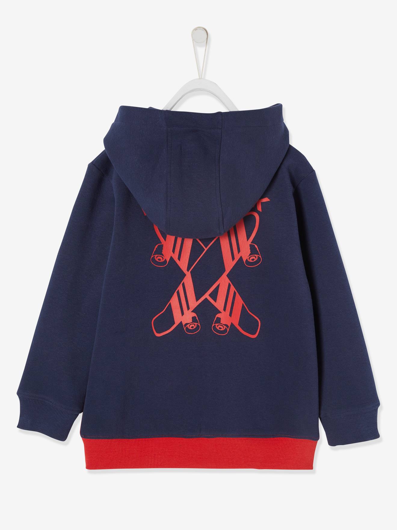 Vertbaudet Jungen Kapuzensweatjacke, Skater-Motiv hinten - rot