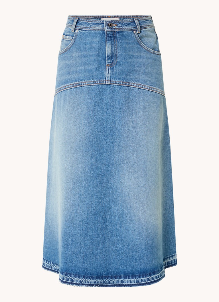 jupe midi en denim trapèze Valentia de ba&sh avec poches latérales