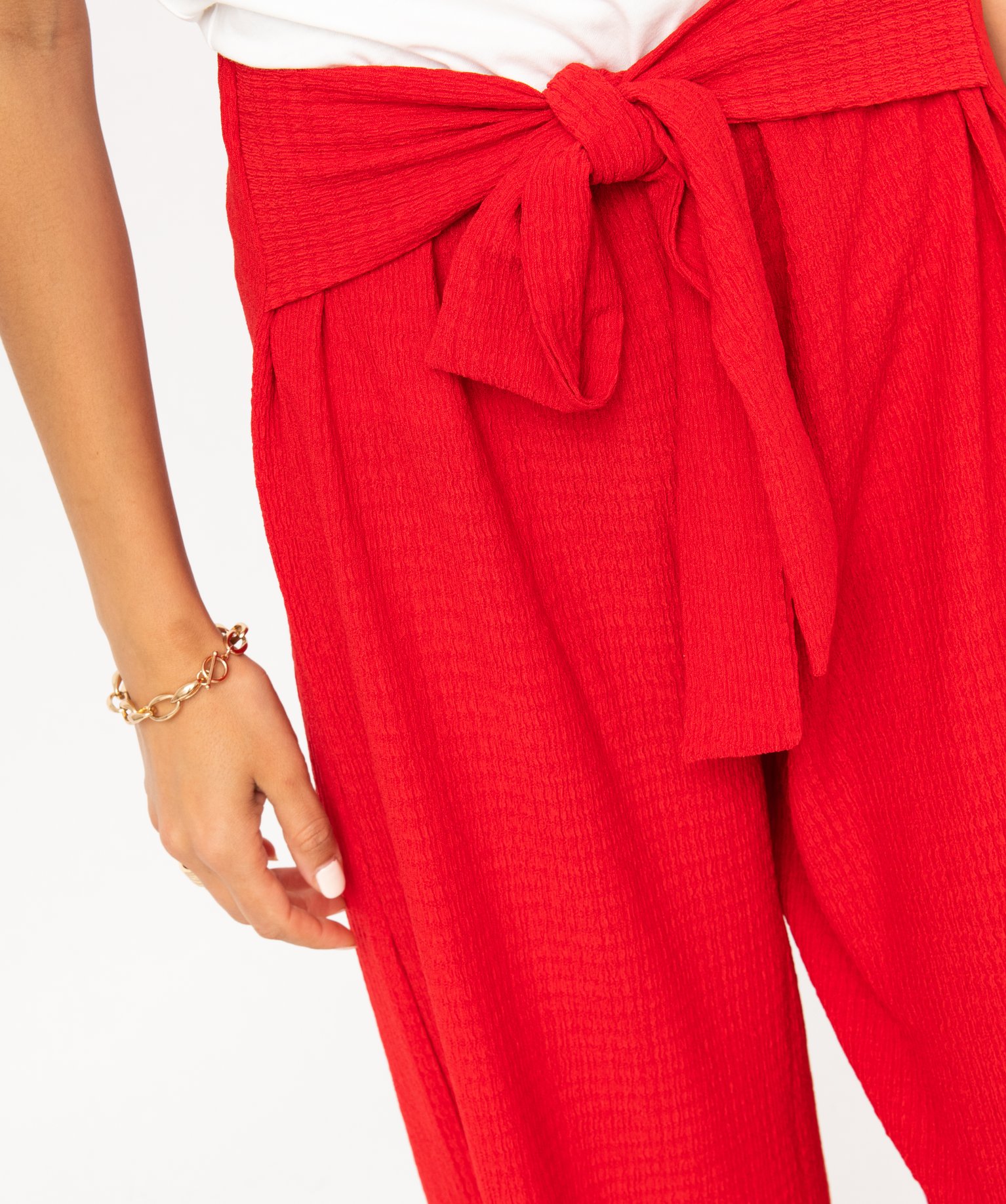Pantacourt large en maille avec ceinture à nouer femme rouge | GEMO
