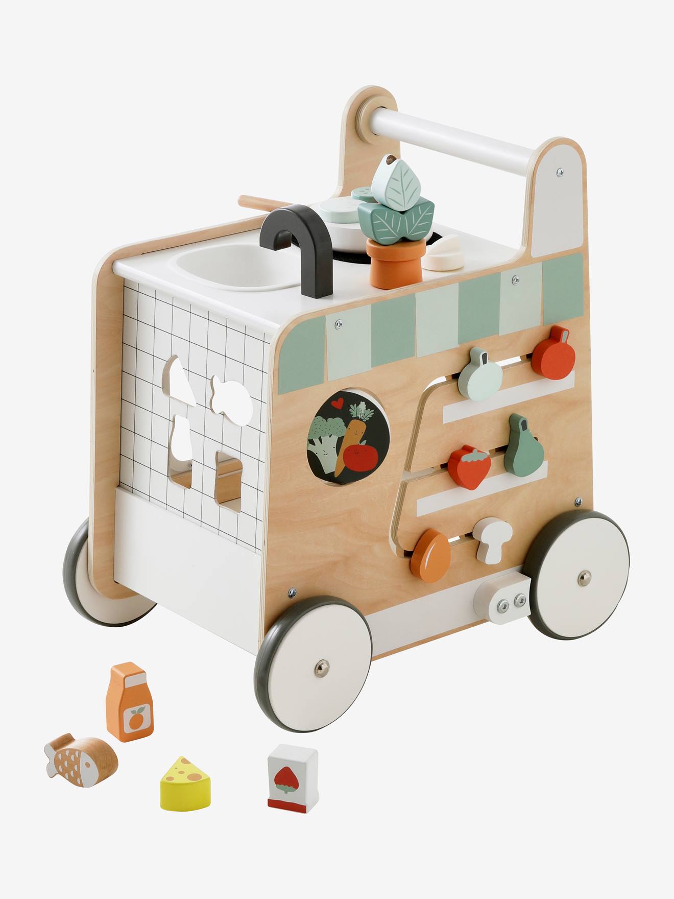 Vertbaudet 3-in-1-Lauflernwagen mit Spielküche FSC - natur/weiß