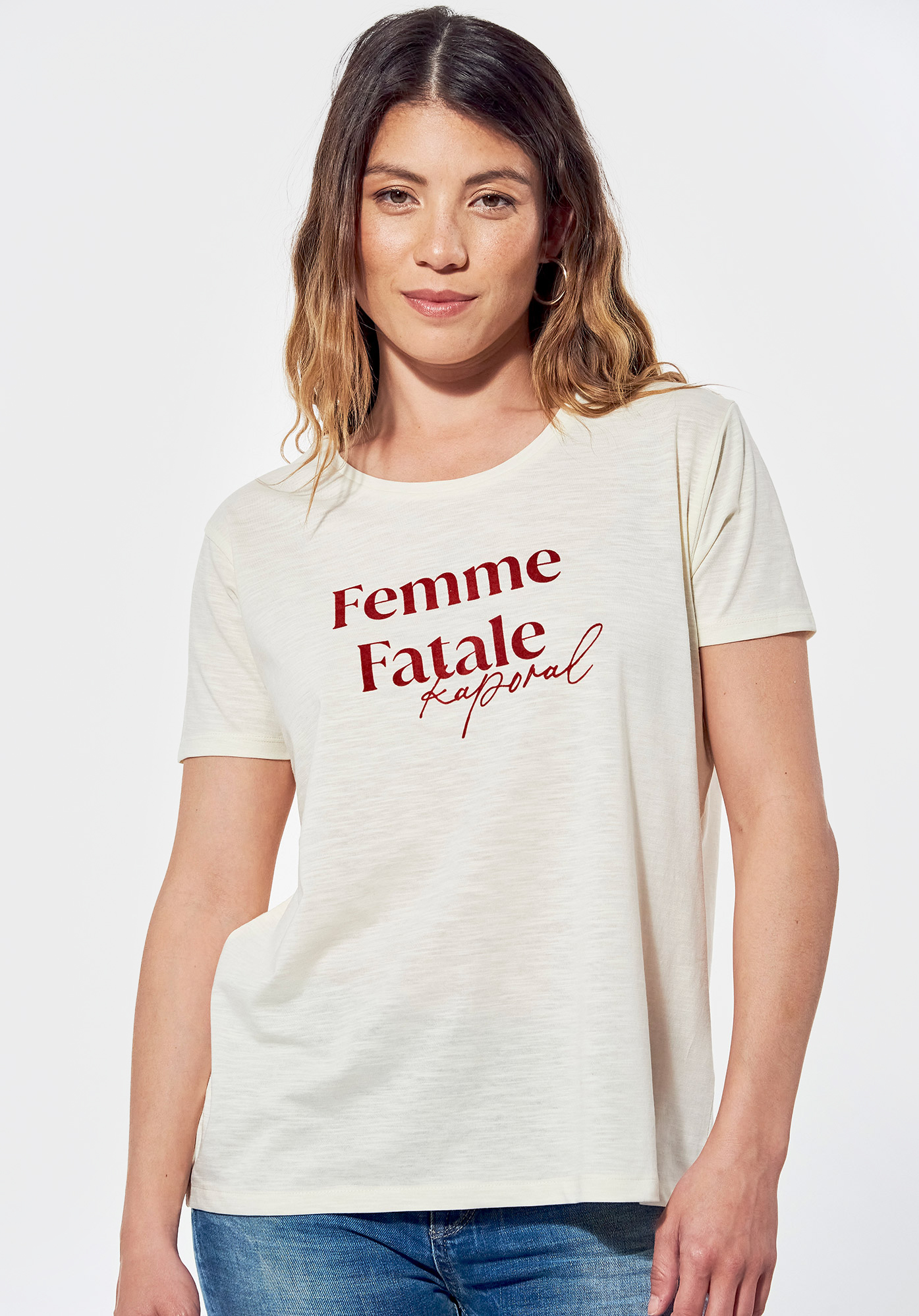DAME   T-shirt régular blanc chiné Femme imprimé FEMME FATALE Kaporal